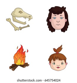 Woman, hair, face, bonfire .Stone age set collection icons in cartoon style vector symbol stock illustration web.