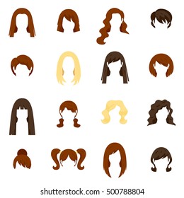 Woman Hair Icons Set With Hairstyle And Haircut Flat Isolated Vector Illustration 