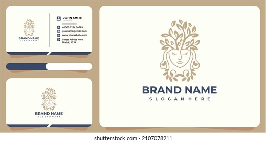 woman hair leaf salon gold logo design. natural beauty salon hair treatment logo icon