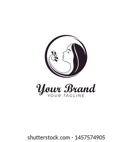 woman and hair logo template in round shape