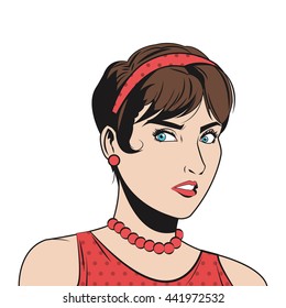 woman with hair up and red accesories