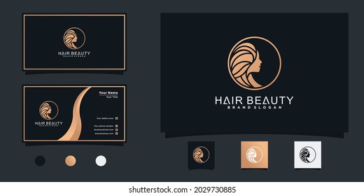 Woman hair salon logo design with modern and fres concept and business card design Premium vektor