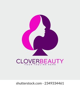 Woman hair salon logo design with clover poker concept. Suitable for logo identity for salons, spas, poker clubs.