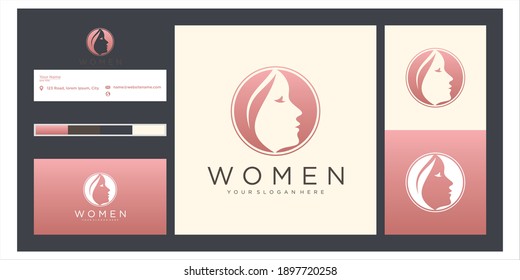 Woman hair salon with nature concept logo and business card