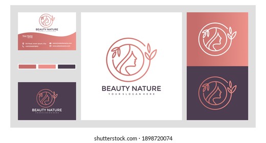 Woman hair salon with nature concept logo and business card	