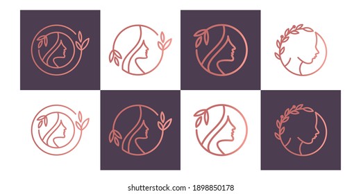 Woman hair salon with nature concept logo and business card