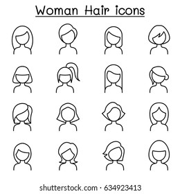 Woman Hair Style icon set in thin line style