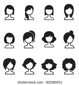 Woman Hair Style Icons Vector Symbol IIlustration Set