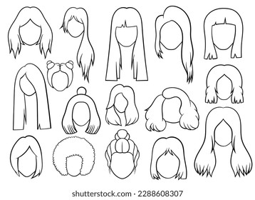 Ilustración de diseño de vectores de cabello para mujeres aisladas en fondo blanco