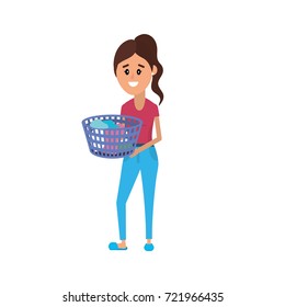 woman with hairstyle and basket in the hands