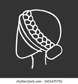 Woman hairstyle glyph icon. Professional hairstyling. Female head with braided hair. Hairdresser services. Barbershop. Hair care. Silhouette symbol. Negative space. Vector isolated illustration