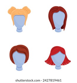 Woman hairstyle icons set cartoon vector. Various type of female hair style. Hair salon, beauty concept