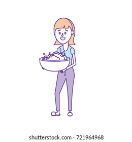 woman with hairstyle and pail with soap