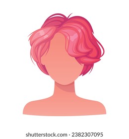 Woman Hairstyle with Short Dyed Pink Hair Type with Head and Neck Portrait Vector Illustration