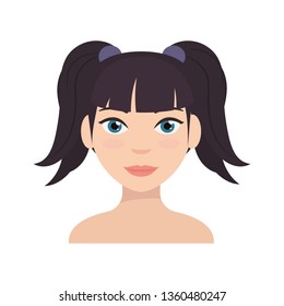 Woman with a hairstyle two tails. Isolated vector illustration