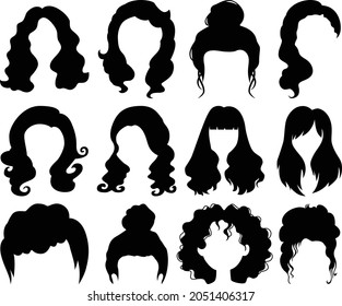 Woman hairstyle wigs vector halloween haircut and female fake hair style or bobwig illustration hairdressing or haircutting on white background