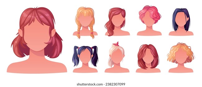 Woman Hairstyles Stylish Types with Head and Neck Portrait Vector Set