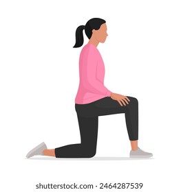 Woman half kneeling side view: workout and fitness concept