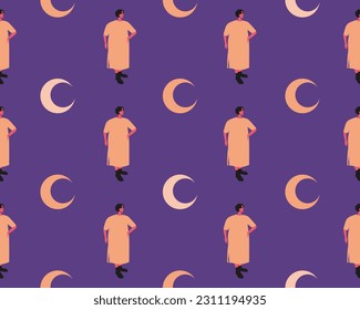 Woman and half moon as concept of good night. flat vector stock illustration or seamless pattern