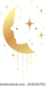 Woman halloween starry illustration. Vector witchcraft decoration design sticker. Mystical drawing