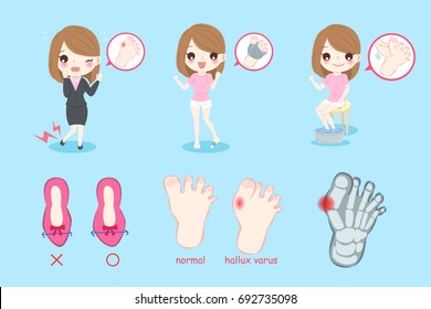 woman with hallux varus on the blue background