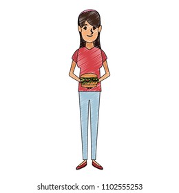 Woman with hamburger scribble