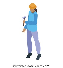 Woman hammer work icon isometric vector. Female worker. Character team