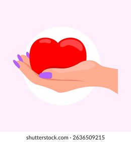 woman hand bring love hearth flat vector