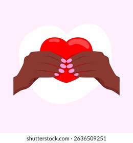 woman hand bring love hearth flat vector