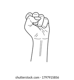 Woman Hand Clenched Into A Fist. Gesture Of Strength. Illustration In Sketch Style. Hand Drawn Vector Illustrations.