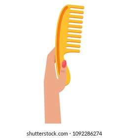 Woman hand with comb. Flat vector cartoon illustration. Objects isolated on white background.