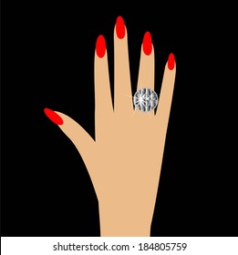 woman hand with a diamond ring, vector illustration