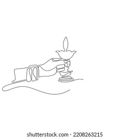 Woman Hand With Diya Line Drawing