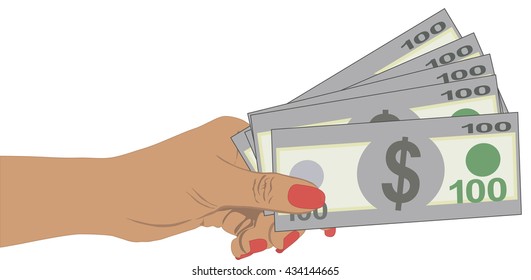 Woman hand with dollars on white background, Close-up Hand Holding Us Dollars, Pictograph of money in hand