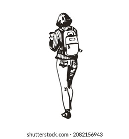 Woman Hand drawn ink sketch vector outline people