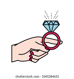 woman hand with engagement ring diamond