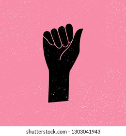 Woman hand. Fist. grunge style. Pink background. Vector