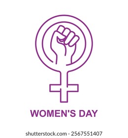 Woman hand or fist and International women's day icon. Minimalistic design for women gender, Girl Power and Empowerment concept. Vector illustration