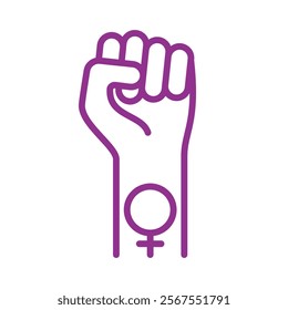 Woman hand or fist and International women's day icon. Minimalistic design for women gender, Girl Power and Empowerment concept. Vector illustration