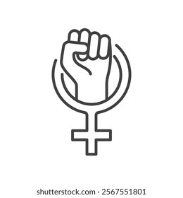 Woman hand or fist and International women's day icon. Minimalistic design for women gender, Girl Power and Empowerment concept. Vector illustration