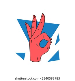 Woman hand gesture ok okay connected forefinger thumb right good excellent concept icon vector flat