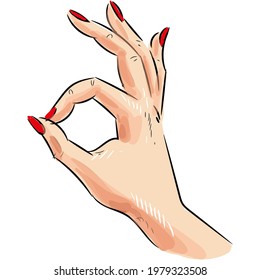 Woman hand gesture ok sign vector icon on white