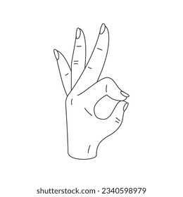 Woman hand gesturing ok okay agree accept all right minimalist line art icon vector illustration