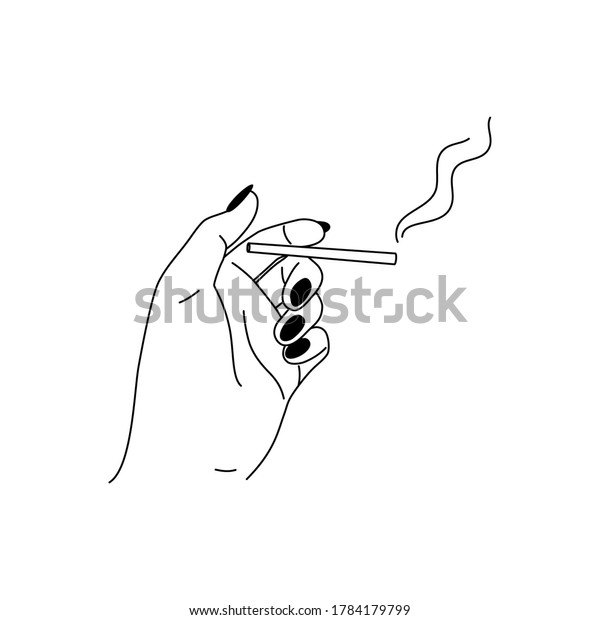 Woman Hand Holding Cigarette Minimalistic Linear Stock Vector (Royalty ...