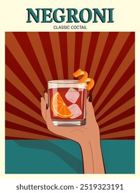 Mão de mulher segurando clássico negroni coquetel ilustração