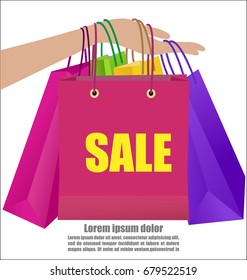 Woman Hand Holding Colorful Shopping Bag Show Sale Campaign