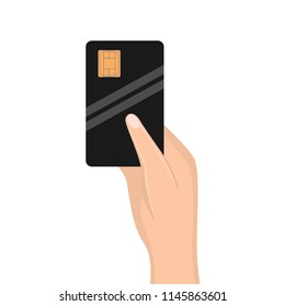 Woman hand holding credit card. Vector