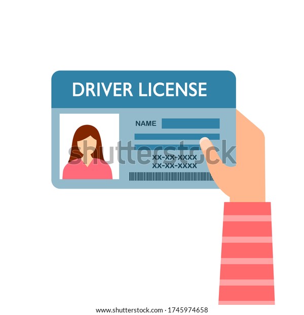 Woman\
hand holding driver license concept vector illustration. Renew\
driving license idea in flat design. Identity\
card.