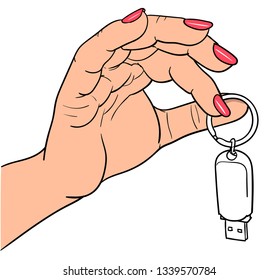 Woman hand holding up a flash disk
