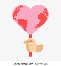 Woman hand holding heart sign. Isolated on white background. Flat vector stock illustration